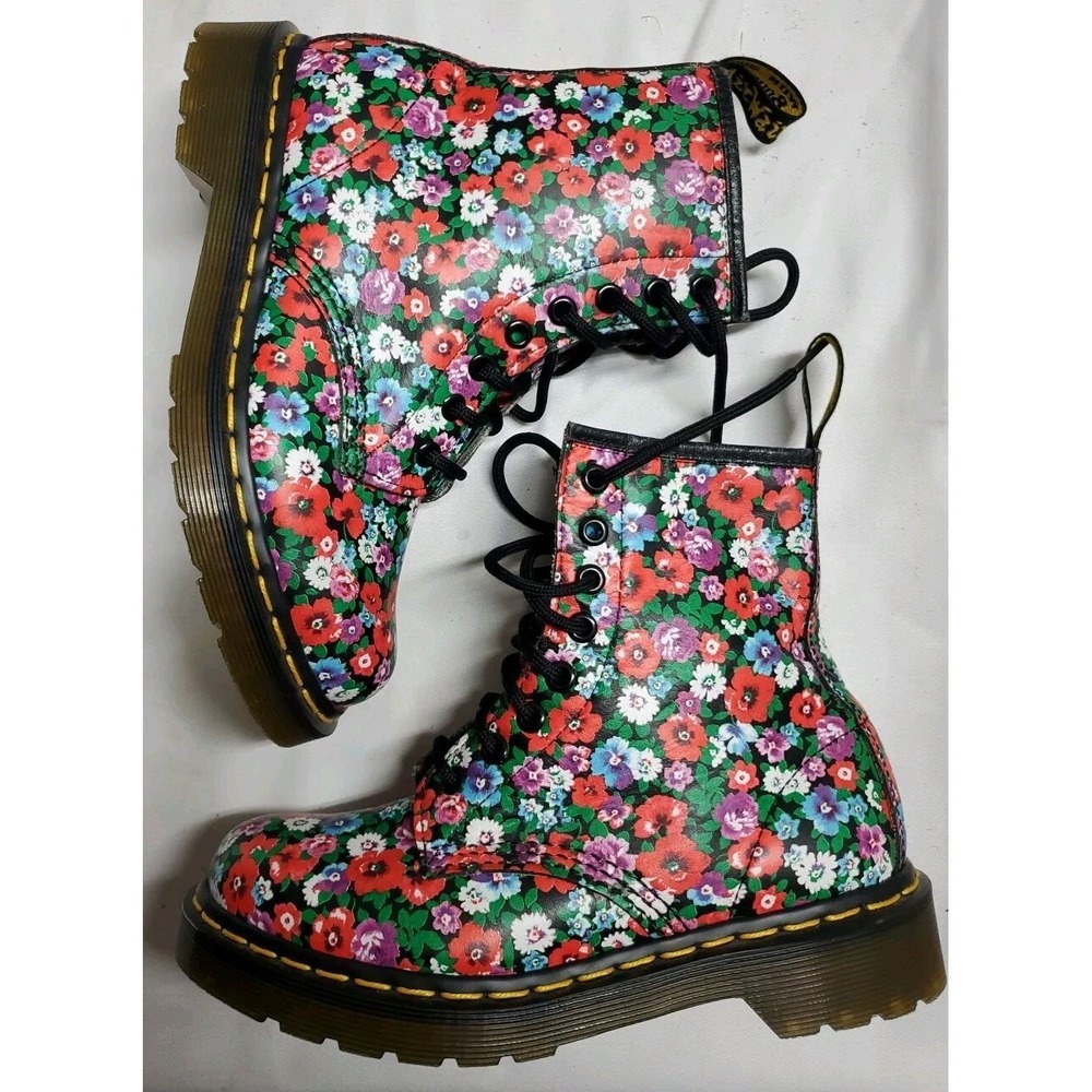 Dr. Martens 1460 Pascal Floral Mash Up Combat‎ Boots Women Sz 5 Leather Lace Up